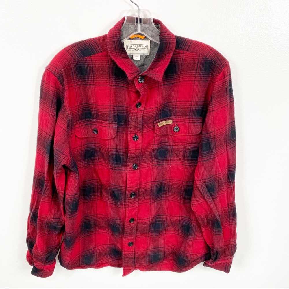 Mens Field & Stream Red Plaid Flannel Shirt